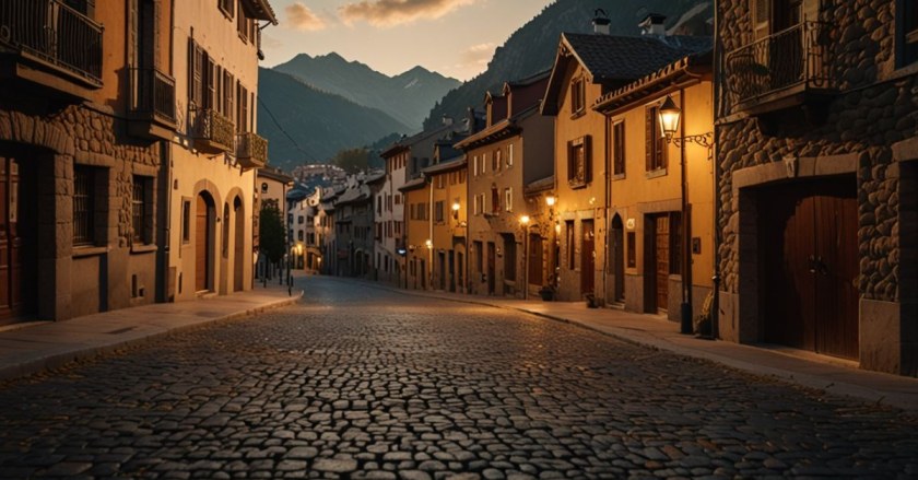 Cobblestone streets and historic stone buildings in Andorra la Vella’s old town.