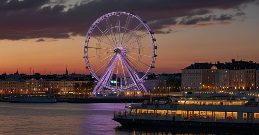  Helsinki Ferris wheel by the harbor offering sweeping views of the city.