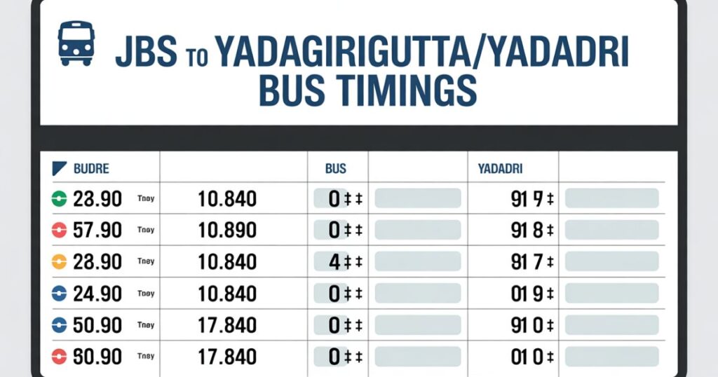 JBS to Yadagirigutta/Yadadri Bus Timings: